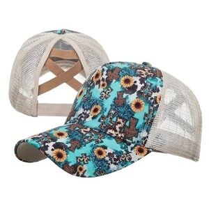 Sunflower Cross Cap - Turquoise